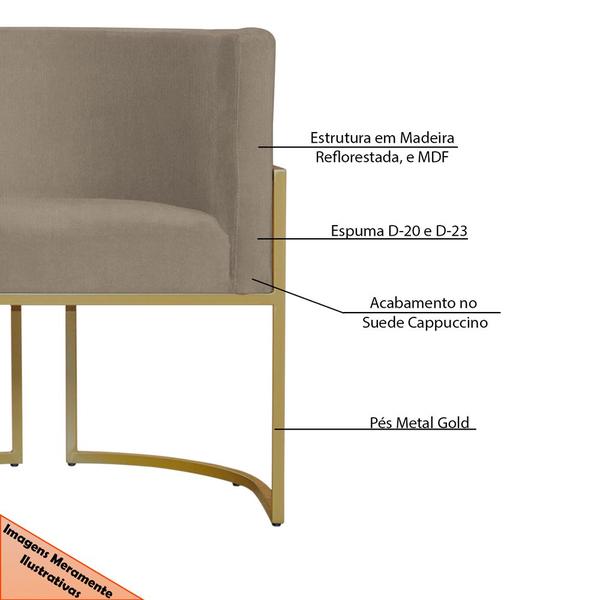 Imagem de Poltrona Decorativa Sala de Estar Luana Base Gold Suede Cappuccino - Montanaris Decor