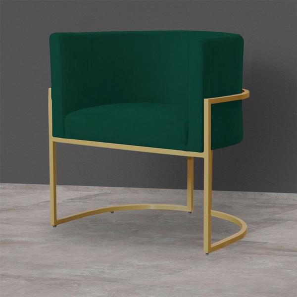 Imagem de Poltrona Decorativa Sala de Estar Luana Base Gold Suede Verde - Montanaris Decor