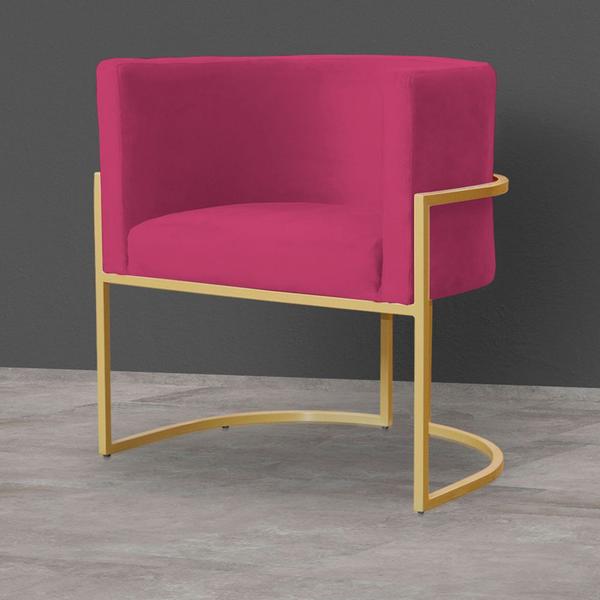 Imagem de Poltrona Decorativa Sala de Estar Luana Base Gold Veludo Pink - Montanaris Decor