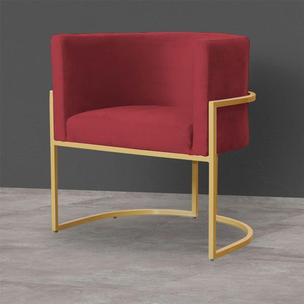 Imagem de Poltrona Decorativa Sala de Estar Luana Base Gold Veludo Vermelho - Montanaris Decor