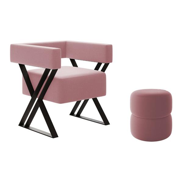 Imagem de Poltrona Decorativa Sala de Estar Miralys com Puff Decorativo Yaris Veludo Rosê - Desk Design