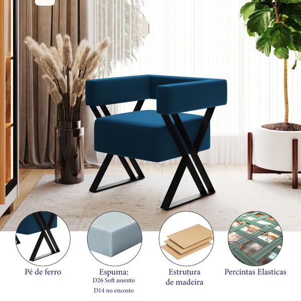 Imagem de Poltrona Decorativa Sala de Estar Miralys Pés de Ferro Veludo Azul - Desk Design