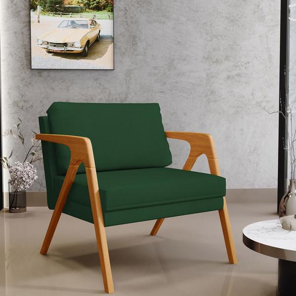 Imagem de Poltrona Decorativa Sala De Estar Pietra Com Estrutura De Madeira L02 Suede Verde Musgo - Lyam Decor