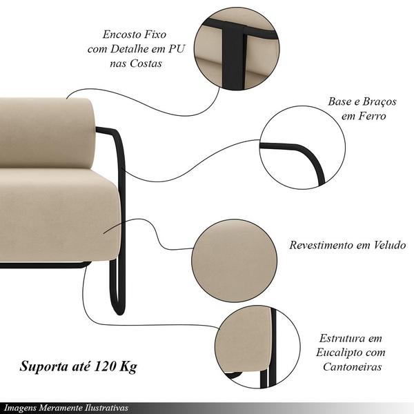 Imagem de Poltrona Decorativa Sala de Estar Polatsk Base Industrial de Ferro Veludo Bege G33 - Gran Belo