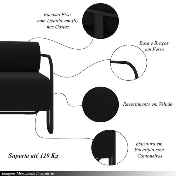 Imagem de Poltrona Decorativa Sala de Estar Polatsk Base Industrial de Ferro Veludo Preto G33 - Gran Belo