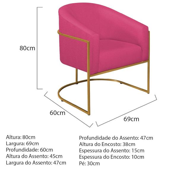 Imagem de Poltrona Decorativa Sala de Estar Recepção Luiza Base de Ferro Dourado Suede Pink - Amarena Móveis