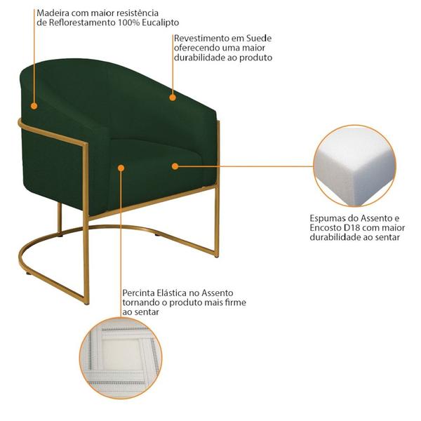 Imagem de Poltrona Decorativa Sala de Estar Recepção Luiza Base de Ferro Dourado Suede Verde - Amarena Móveis