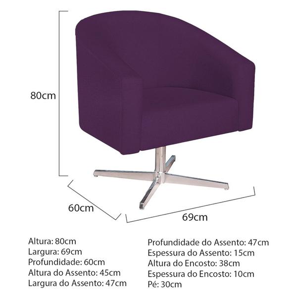 Imagem de Poltrona Decorativa Sala de Estar Recepção Luiza Base Giratória de Metal Suede Roxo - Amarena Móveis