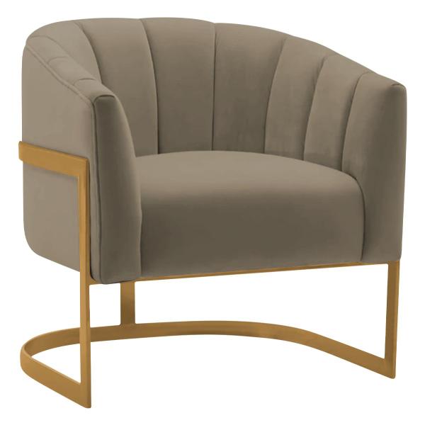 Imagem de Poltrona Decorativa Sala de Estar Recepção Mavie Base de Ferro Dourado Suede - ADJ Decor