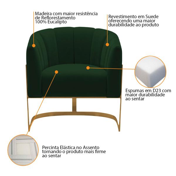 Imagem de Poltrona Decorativa Sala de Estar Recepção Mavie Base de Ferro Dourado Suede - ADJ Decor