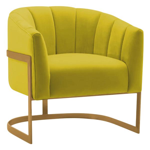 Imagem de Poltrona Decorativa Sala de Estar Recepção Mavie Base de Ferro Dourado Suede - Amarena Móveis