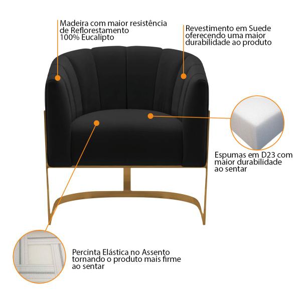 Imagem de Poltrona Decorativa Sala de Estar Recepção Mavie Base de Ferro Dourado Suede - Amarena Móveis