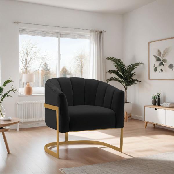 Imagem de Poltrona Decorativa Sala de Estar Recepção Mavie Base de Ferro Dourado Suede - Amarena Móveis