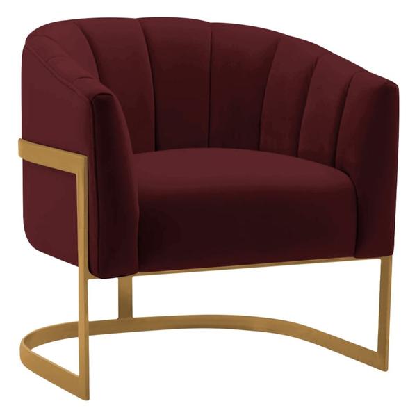 Imagem de Poltrona Decorativa Sala de Estar Recepção Mavie Base de Ferro Dourado Suede Bordo - Amarena Móveis