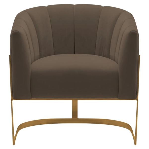 Imagem de Poltrona Decorativa Sala de Estar Recepção Mavie Base de Ferro Dourado Suede Marrom - Amarena Móveis