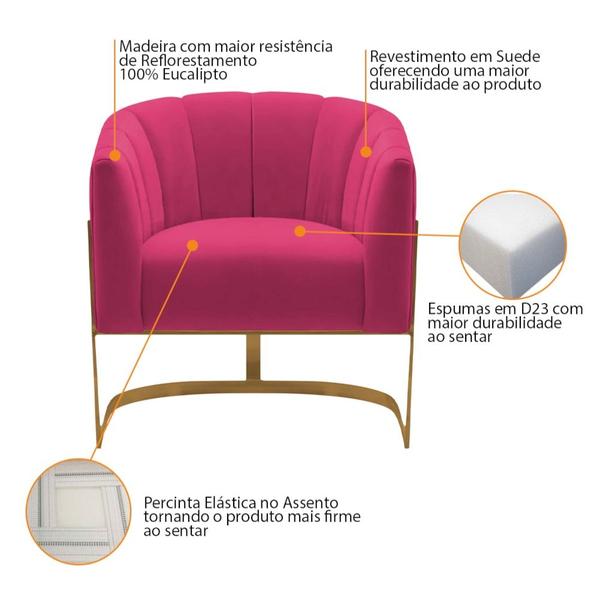 Imagem de Poltrona Decorativa Sala de Estar Recepção Mavie Base de Ferro Dourado Suede Pink - Amarena Móveis