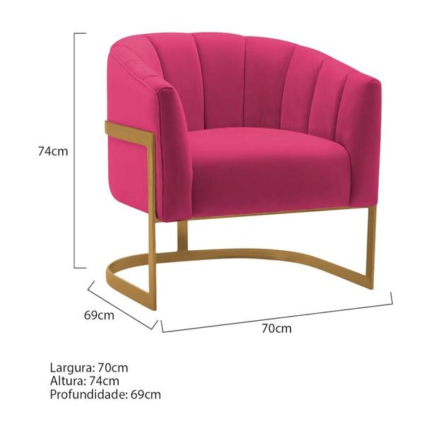 Imagem de Poltrona Decorativa Sala de Estar Recepção Mavie Base de Ferro Dourado Suede Pink - Amarena Móveis