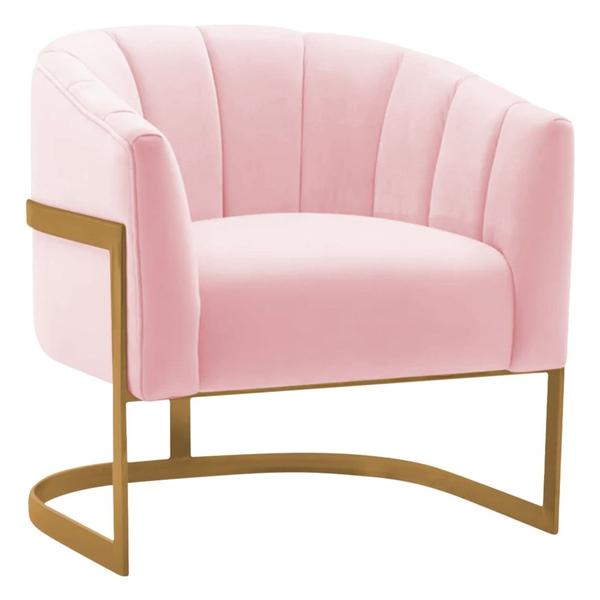 Imagem de Poltrona Decorativa Sala de Estar Recepção Mavie Base de Ferro Dourado Suede Rosa Bebe - Amarena Móveis