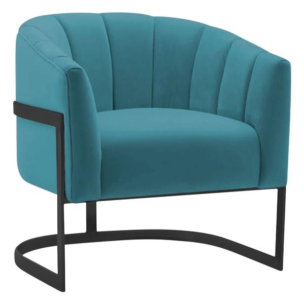 Imagem de Poltrona Decorativa Sala de Estar Recepção Mavie Base de Ferro Preto Suede Azul Turquesa - Amarena Móveis