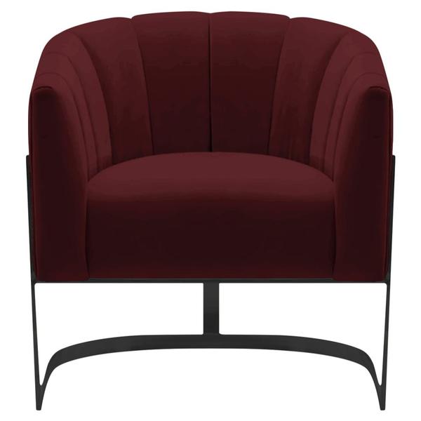 Imagem de Poltrona Decorativa Sala de Estar Recepção Mavie Base de Ferro Preto Suede Bordo - Amarena Móveis