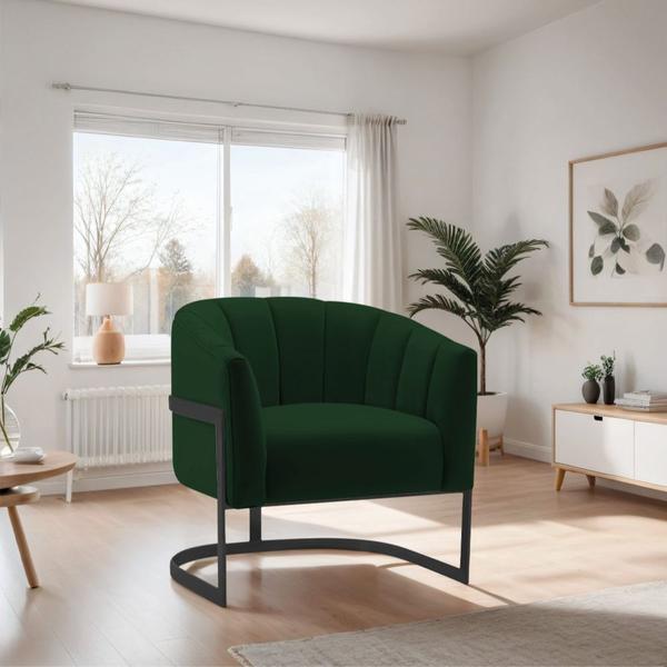 Imagem de Poltrona Decorativa Sala de Estar Recepção Mavie Base de Ferro Preto Suede Verde - Amarena Móveis