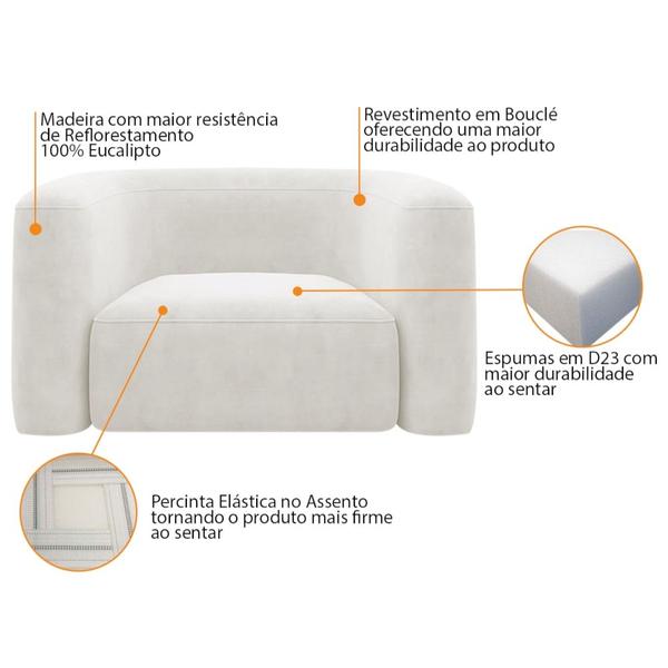 Imagem de Poltrona Decorativa Sala de Estar Recepção Melina Bouclé Branco - Amarena Moveis