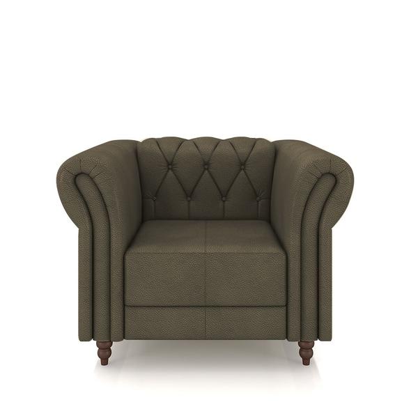 Imagem de Poltrona Decorativa Sala de Estar Stanford Chesterfield Pés de Madeira Couro Capuccino G58 - Gran Belo