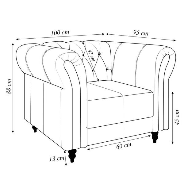 Imagem de Poltrona Decorativa Sala de Estar Stanford Chesterfield Pés de Madeira Couro Marrom G58 - Gran Belo