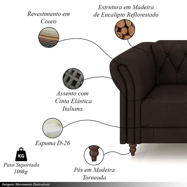 Imagem de Poltrona Decorativa Sala de Estar Stanford Chesterfield Pés de Madeira Couro Marrom G58 - Gran Belo