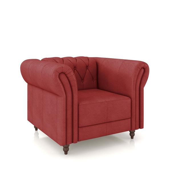 Imagem de Poltrona Decorativa Sala de Estar Stanford Chesterfield Pés de Madeira Couro Vermelho G58 - Gran Belo