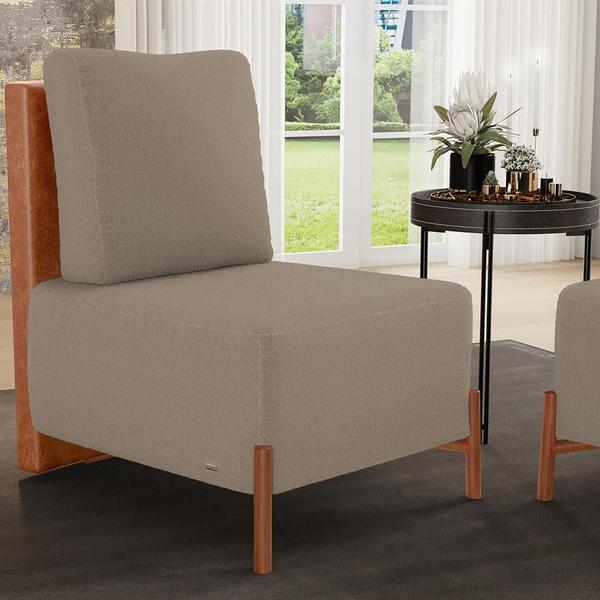 Imagem de Poltrona Decorativa Sala Estar Living Pés Madeira Hungria L02 material sintético Camel Bouclê Bege - Lyam