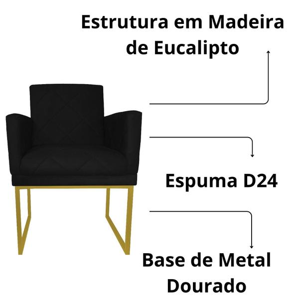 Imagem de Poltrona Decorativa Sala Recepção Klara Base Dourada Suede