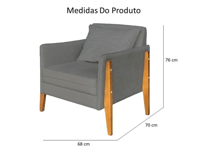 Imagem de Poltrona Decorativa Sophia Suede Cinza Pés Madeira Ms Decor