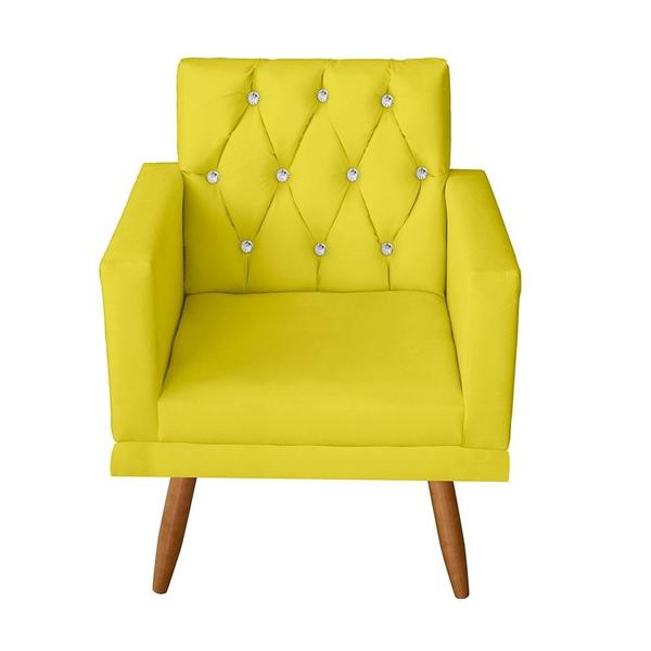 Imagem de Poltrona Decorativa Thais Capitonê Strass Com Rodapé Suede Amarelo - Móveis Mafer