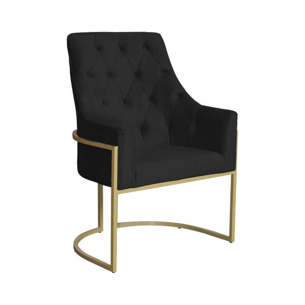 Imagem de Poltrona Decorativa Vick Base em Metal Dourada Suede Preto - Belliv Decor