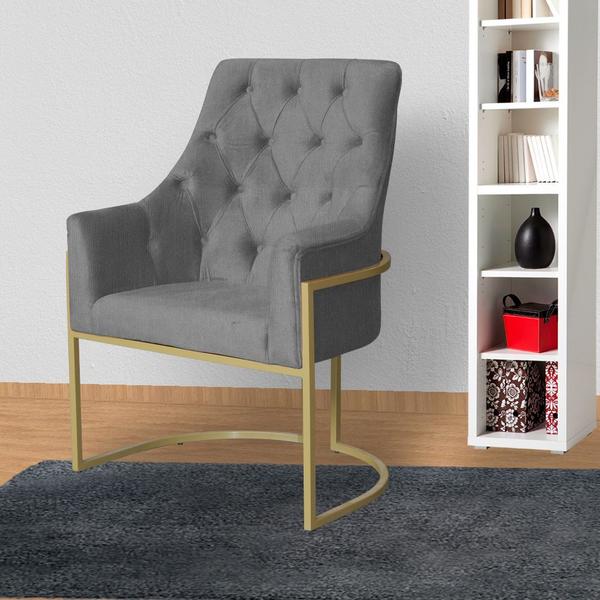 Imagem de Poltrona Decorativa Vick Suede Cinza Base Dourada Ms Decor