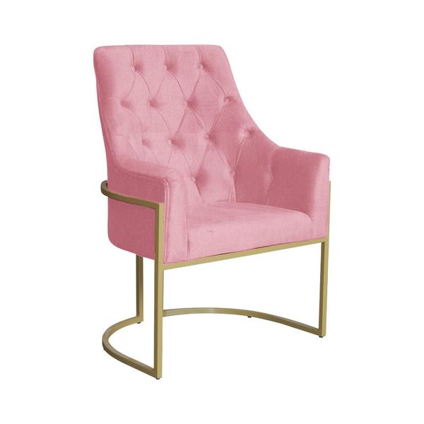 Imagem de Poltrona Decorativa Vick Suede Rosa Base Dourada Ms Decor