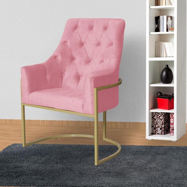 Imagem de Poltrona Decorativa Vick Suede Rosa Base Dourada Ms Decor