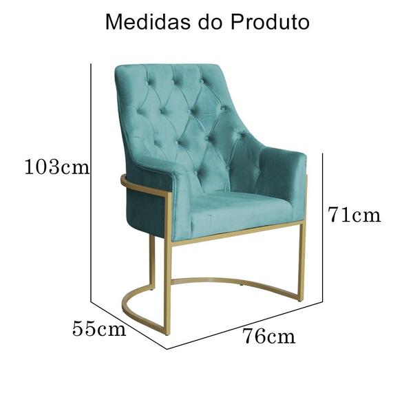 Imagem de Poltrona Decorativa Vick Veludo Azul Tiffany Base Dourada Ms Decor