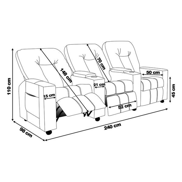 Imagem de Poltrona do Papai Reclinável 3 Lugares Sala de Cinema Arsenal Manual PU Camel G23 - Encantum