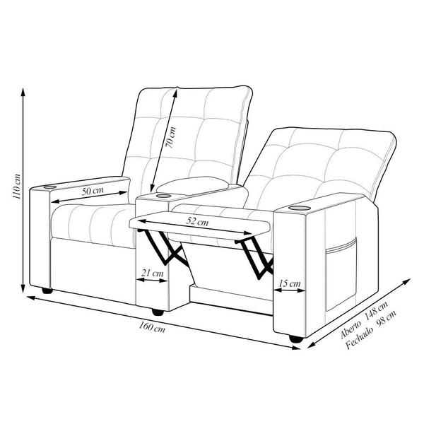 Imagem de Poltrona do Papai Reclinável Cinema 2 Lugares Manual Baú USB Haifa F05 Facto Branco - Lyam Decor