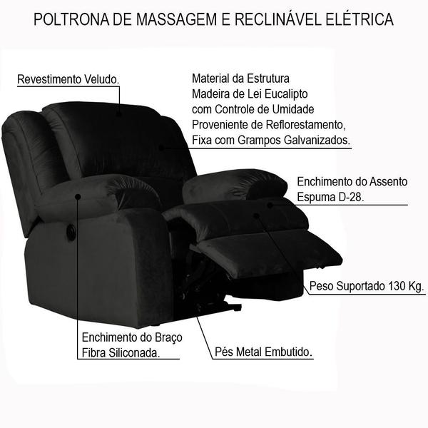 Imagem de Poltrona do Papai Reclinável Elétrica com Massagem Magnum Veludo Marrom - Gran Belo