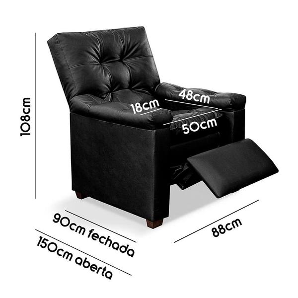 Imagem de Poltrona do Papai Reclinável Imperador Couro Facto Preto - SOFA STORE