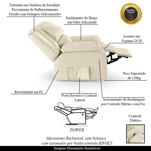 Imagem de Poltrona do Papai Reclinável Melim Controle Power Elétrico PU Bege FH1 - D'Rossi