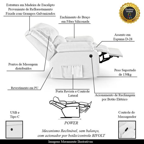 Imagem de Poltrona do Papai Reclinável Melim Power Elétrica Massagem Sintético PU FH1 - D'Rossi