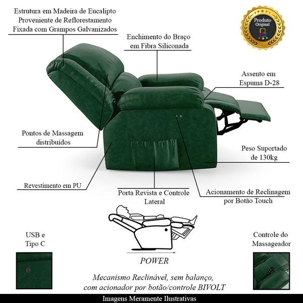 Imagem de Poltrona do Papai Reclinável Melim Power Touch Massagem PU FH1 - D'Rossi