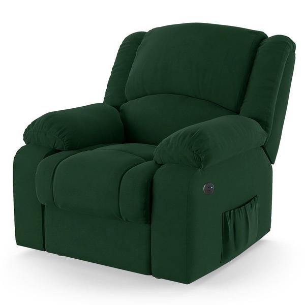 Imagem de Poltrona do Papai Reclinável Pietra Power Touch Massagem FH9 Veludo Verde - Mpozenato