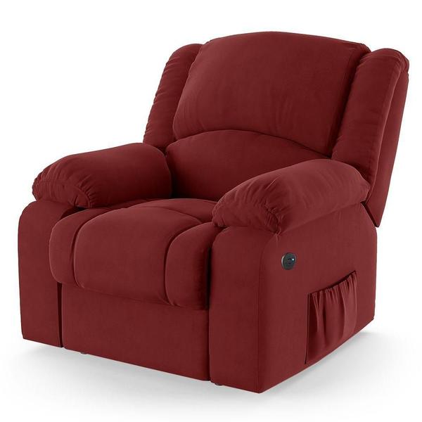 Imagem de Poltrona Do Papai Reclinável Pietra Power Touch Massagem Fh9 Veludo Vermelho - Mpozenato