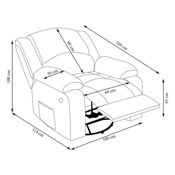 Imagem de Poltrona do Papai Reclinável Sala de Cinema Barcelona Glider Manual Giratória USB Veludo Terracota  G23