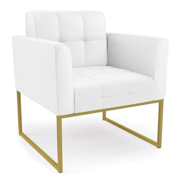 Imagem de Poltrona Elisa material sintético Branco Base Metálica Industrial Dourado - D'Rossi